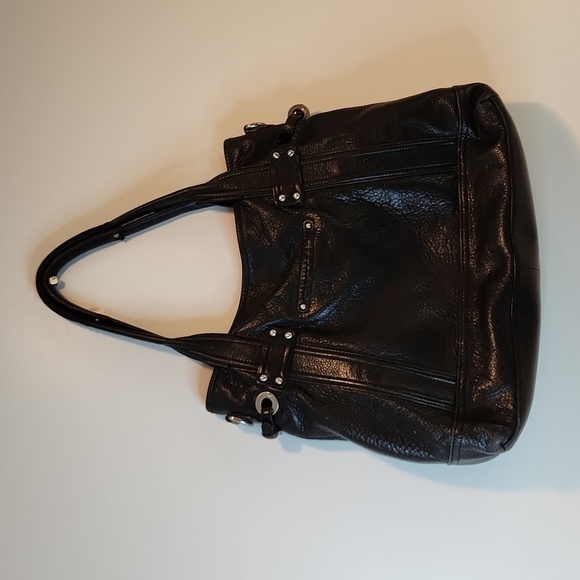 B Makowsky 100% Leather Purse Handbag Nickel Hardware Black W/Cheetah Lined EUC - Picture 2 of 13